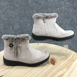 Khombu Boots Womens 8 Iris Side Zip Winter Snow Bootie Cream Suede Leather - Picture 1 of 15