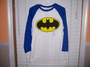 NWT Batman Logo Adult Size Medium Raglan Blue/White - Picture 1 of 4