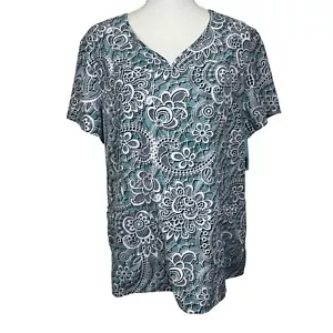 PANDAMED SCUBS Women’s Scrub Top Sz XL V-neck Multi Color NWT SS Pockets - Picture 1 of 12