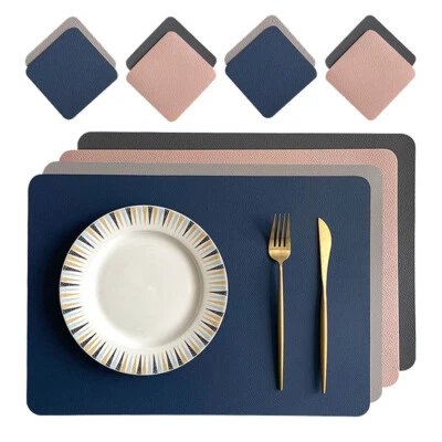 Faux Leather Placemats Coasters Double-Sided Colors Heat Resistant Easy Clean ~ - Image 1 of 4