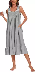 100% Cotton Nightgowns for Women Sleeveless Sleep Dress Ladies Gowns Sleepwear w - Picture 1 of 23