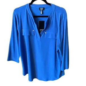 Jones New York Womens Royal Blue Long Collar V-Neck Tunic Blouse Size 1X - Picture 1 of 10