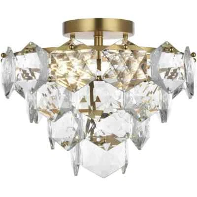 Lámpara de araña de cristal empotrada para baño o comedor dorado satinado Foto 1 de 4