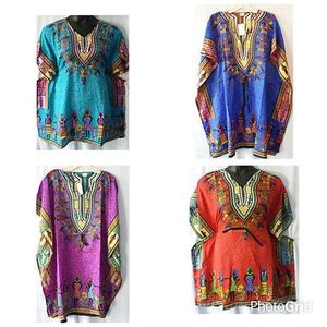 Women Clothing Dashiki Print Poncho top Shirt Hippie Short Dress Free Size - Foto 1 di 16