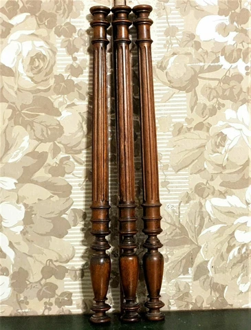 3 Baluster groove wood turned column 19" - Antique french architectural salvage Cover