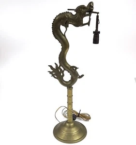 Antigua lámpara colgante china de 26" de latón dragón templo pátina BD792 - Imagen 1 de 9
