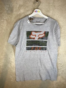 FOX RACING Casual T-Shirts Top Size L Mens Grey Logo Short Sleeve - Picture 1 of 10