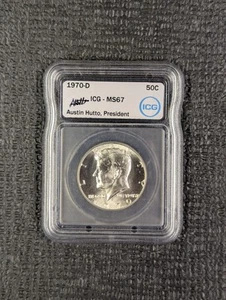 1970-D MS 67 Kennedy Half Dollar 50c - ICG A. Hutto Signed White Label - RARE!! - Picture 1 of 4