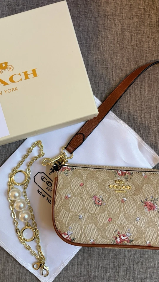 Coach Floral Shoulder Bag with Gold Chain Strap And Charm - Image 1 of 4