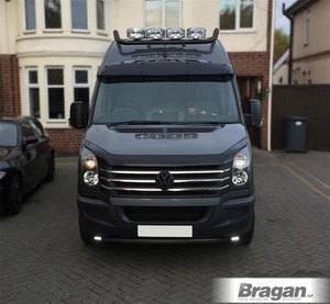 Spoiler Bar + Slim LEDs For Mercedes Sprinter 2006 - 2014 Van Front Bumper BLACK - Picture 1 of 5