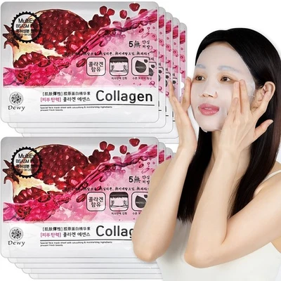Dewy Collagen Essence Face Mask Sheets Korea Premium Nutrition & Firming 10pcs - Image 1 of 4