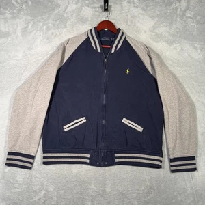 Polo Ralph Lauren Jacket Mens 2XL Navy Gray Varsity Bomber Full Zip Soft Fleece - Picture 1 of 10