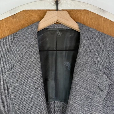 VTG Hickey Freeman Blazer Mens 46S Gray 2 Button Heavyweight Wool Wide Notch - Image 1 of 4