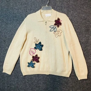 Alfred Dunner Sweater 1X Womens Zip Up Cardigan VTG Beaded Embroidered Floral - Picture 1 of 11