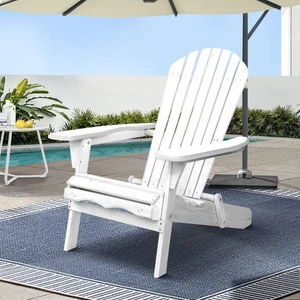 Gardeon Adirondack Outdoor Chairs Wooden Foldable Beach Chair Patio Furniture Wh - Picture 1 of 8