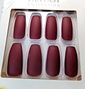 KISS Gel Fantasy NÄGEL ZUM AUFKLEBEN matt merlot burgund Sarg LANG - Bild 1 von 8