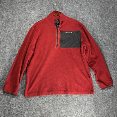 Timberland Fleece Pullover Mens XL 1/4 Zip Pullover Fleece Maroon Black Zip Pock - Image 1 of 4