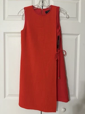 NWT Tahari Sleeveless Red Orange Poppi Wrap Dress Size 2P - Image 1 of 4