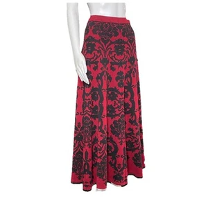 SOFT SURROUNDINGS Ruby Red Black JACOBEAN SWEATER SKIRT Maxi Cotton Knit Large - Picture 1 of 19