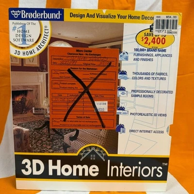 Vintage 3D Home Interiors Big Box Broderbund PC Software Home Decor Design CD - Image 1 of 4