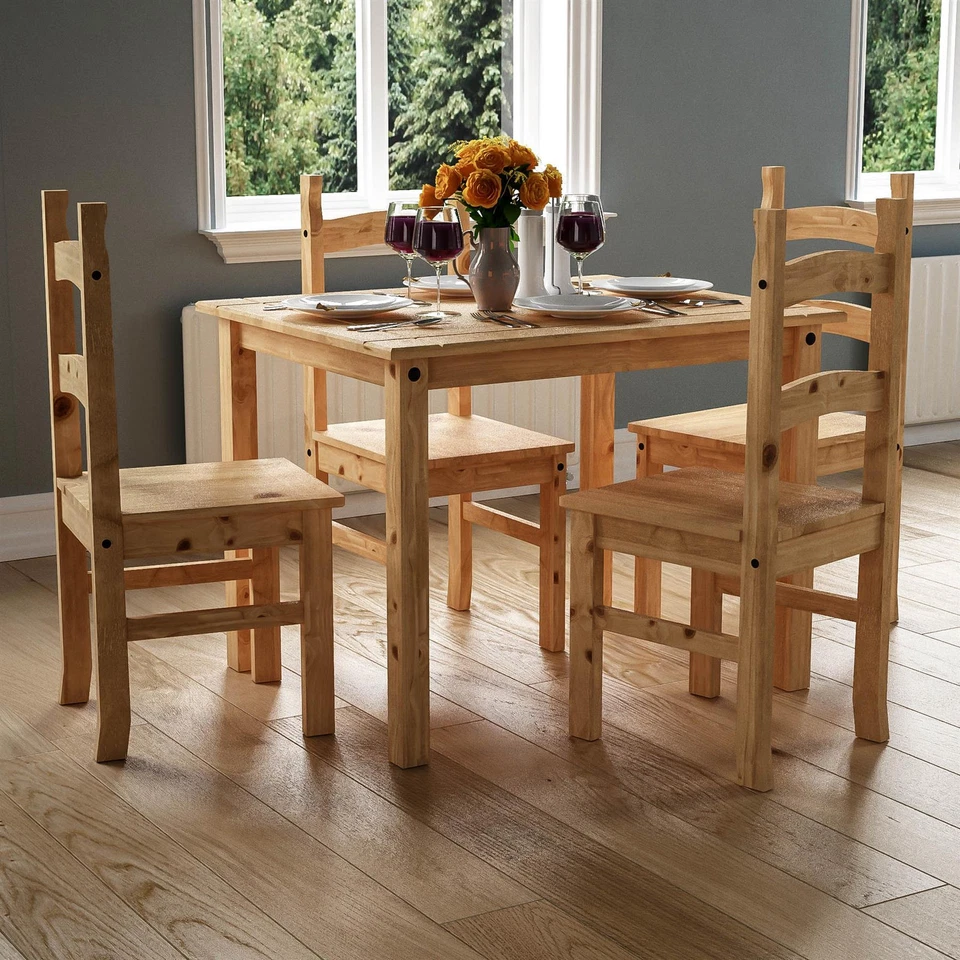 CORONA Dining Set 4 Seater 5 Piece Chairs Table Solid Waxed Pine Furniture