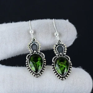 Chrome Diopside Gemstone Handmade Earrings 925 Sterling Silver Jewelry Earring - Picture 1 of 6