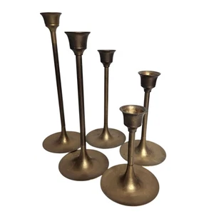 Vintage Escalating Solid Brass Candle Holders Candlesticks Made in Taiwan 5 Set - Picture 1 of 8