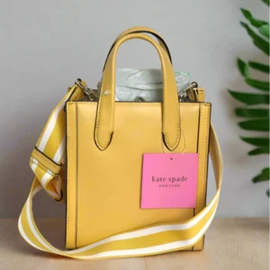 Kate Spade Mini Manhattan Crossbody Tote Yellow Leather Shoulder Bag ORGPKG - Picture 1 of 14