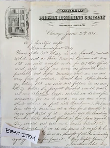 1881 DISTILLAZIONE FENICE Chicago IL. carta intestata Geo. T. Burroughs Jonathan Abel - Foto 1 di 2