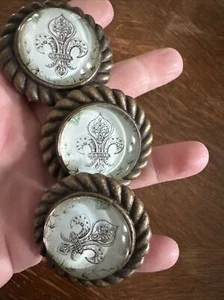 Antique Brass Style Drawer Pulls Handles, Blue, Cabinets Knobs Set Of 3 - Picture 1 of 9