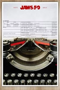 JAWS Shark Attack Typewriter Poster Chief Brody Police Report Great White Shark - Picture 1 of 7