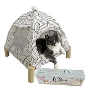 2-in-1 Elevated Cat Tent Cat House, Quick Small Cat Tent· White Diamond Pattern - Picture 1 of 7