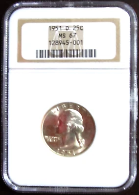 1951 D Washington Quarter, NGC MS67, Beautiful Luster - Image 1 of 2