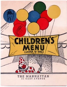 THE MANHATTAN NEW YORK CHILDRENS MENU COVER 8.5x11 GLOSSY REPRINT VINTAGE - Picture 1 of 1