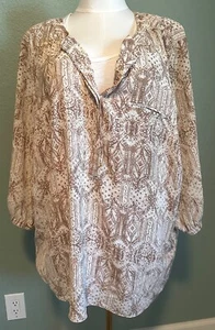 NYDJ Plus Size Sheer  3/4 Sleeve Peasant Bohemian Blouse 3X Tan - Picture 1 of 5