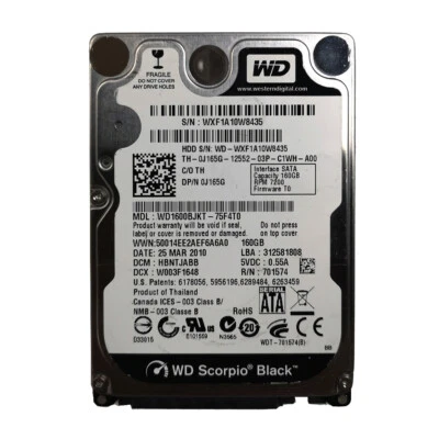 Western Digital 160GB WD1600BJKT 7200RPM SATA 2.5" Laptop HDD Hard Drive - Image 1 of 3