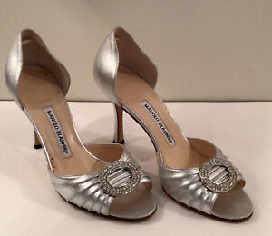 Manolo Blahnik RHINESTONE PEEP TOES D'Orsay 3" heels Pumps womens size 38 US 8