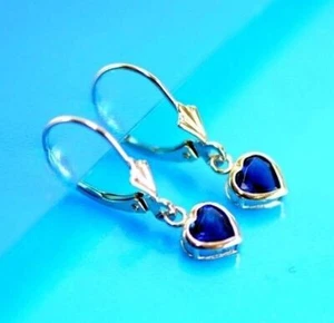 14k White Gold Dangle Bezel Heart CZ Leverback Pierced Earrings Birthstone 5x5MM - Picture 1 of 10