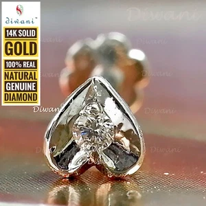 Natural Si Diamond Heart Shape Nose Engagement Lip Labret Piercing Ring Screw - Picture 1 of 16