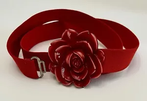 Women’s Vintage Belt Floral Design Red Elastic Stretchy - Picture 1 of 21