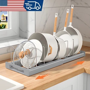 Pot Pan Lid Organizer Dish Drying Rack Expandable Rack Holder Drainer Kitchen - Picture 1 of 13