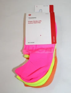 Lululemon Power Stride No-Show Heel Grip 3 Pack Socks HILP/HIYE/ORFP Sz L NEW - Picture 1 of 4