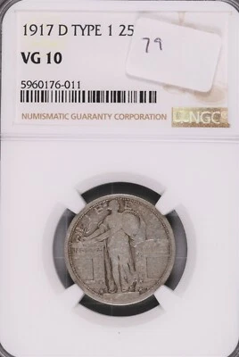 1917-D Type-1 Standing Liberty Silver Quarter NGC VG-10 #011 - Image 1 of 2