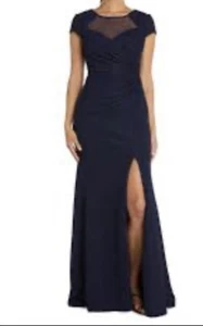 NWT Women’s R&M Richards Elegant High Slit Dress Petite Navy Size 14P - Picture 1 of 2