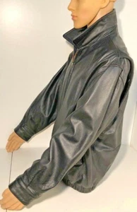 Leather Quilted Bomber Black St Johns Bay Vintage Jacket Men’s Size Large EUC - Picture 1 of 11