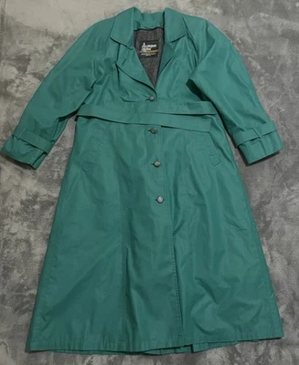 London Fog Womens Trench Coat Size 12 Regular Belted Vintage Raincoat  Green USA - Image 1 of 4