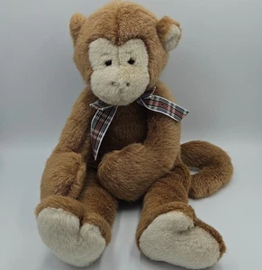Vintage Manhattan Toy Company Soft Plush Toy Monkey With Tartan Bow Ribbon 16" - Picture 1 of 7