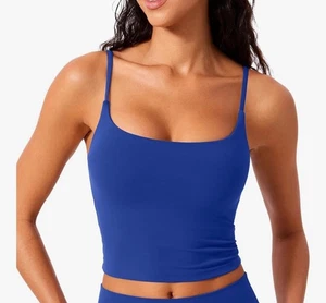 CRZ Yoga Sports Bra Scoop Neck Crop Top Adjustable Straps U Back Royal Blue NWT - Picture 1 of 13