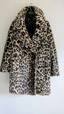 Abrigo BCBG MAXAZRIA 3/4 Largo Piel Sintética Estampado Lepardo Talla Pequeña Foto 1 de 4