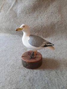Carved Wood Miniature Seagull Herring Gull Decoy Signed John Jr - Picture 1 of 14